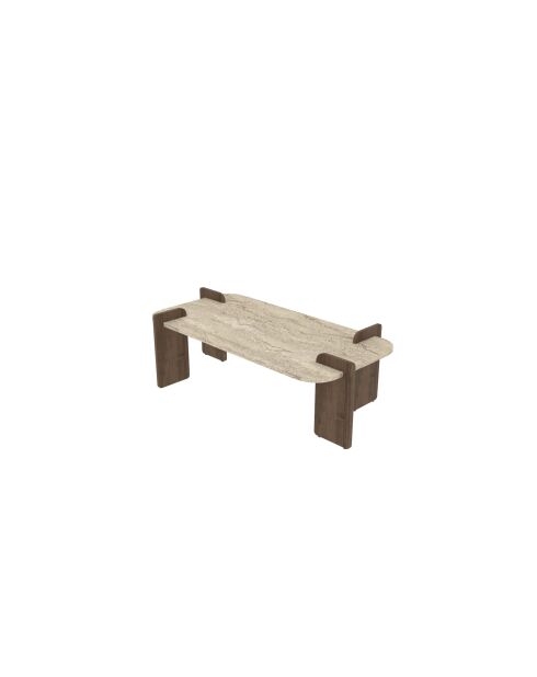 Table basse Leapiri travertin/noyer - 120x35x60 cm