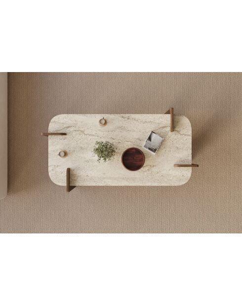 Table basse Leapiri travertin/noyer - 120x35x60 cm