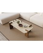 Table basse Leapiri travertin/noyer - 120x35x60 cm