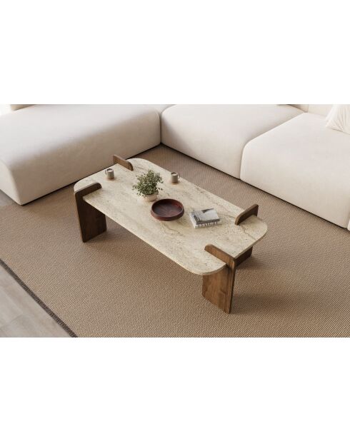 Table basse Leapiri travertin/noyer - 120x35x60 cm