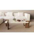 Table basse Leapiri travertin/noyer - 120x35x60 cm