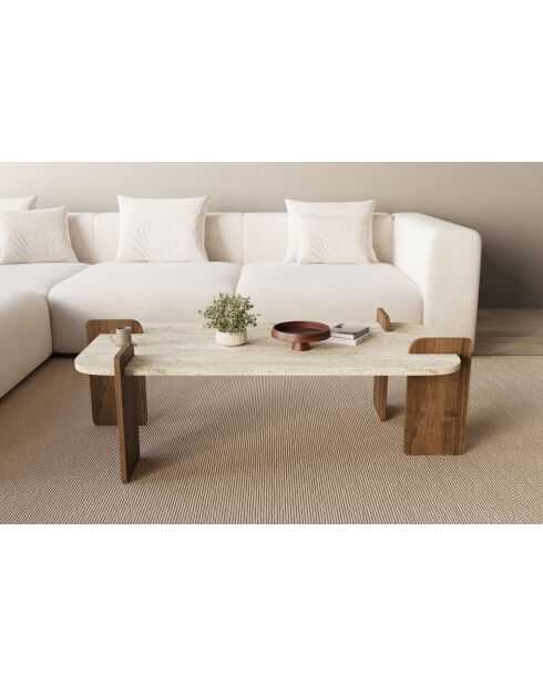 Table basse Leapiri travertin/noyer - 120x35x60 cm