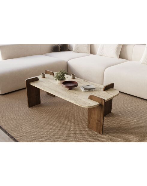 Table basse Leapiri travertin/noyer - 120x35x60 cm