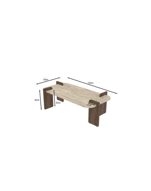 Table basse Leapiri travertin/noyer - 120x35x60 cm