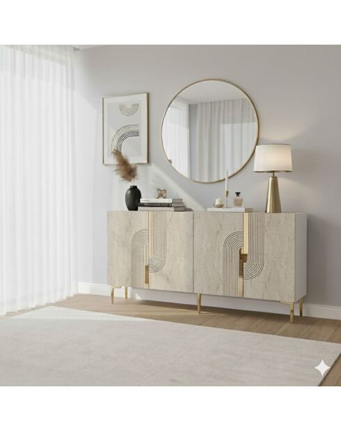 Consolle Meyra 150 bianco/travertino/oro - 150x75x32 cm