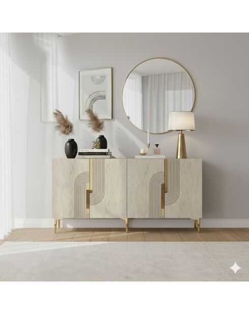 Consolle Meyra 150 bianco/travertino/oro - 150x75x32 cm