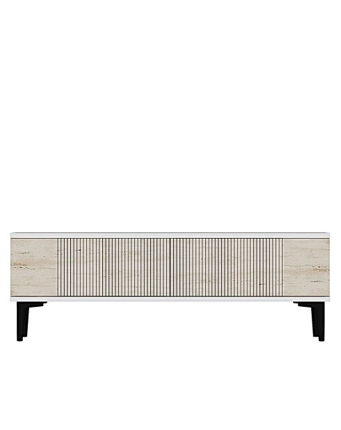 Meuble TV Corsa 120 blanc/travertin - 120x40,5x32 cm