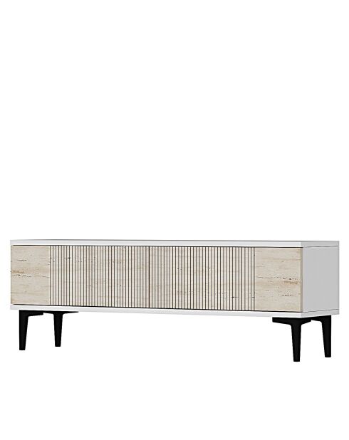 Meuble TV Corsa 120 blanc/travertin - 120x40,5x32 cm