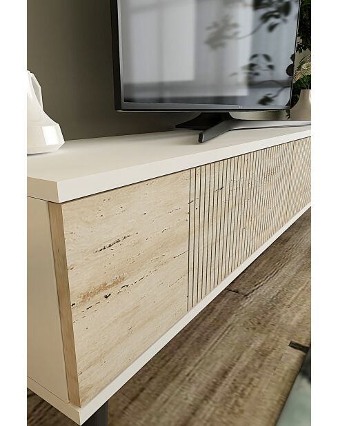 Meuble TV Corsa 120 blanc/travertin - 120x40,5x32 cm