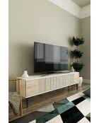 Meuble TV Corsa 120 blanc/travertin - 120x40,5x32 cm