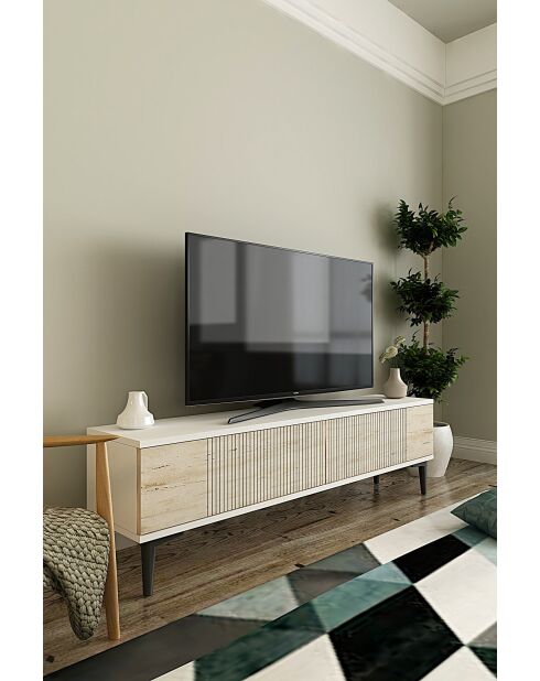 Meuble TV Corsa 120 blanc/travertin - 120x40,5x32 cm