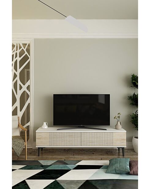 Meuble TV Corsa 120 blanc/travertin - 120x40,5x32 cm
