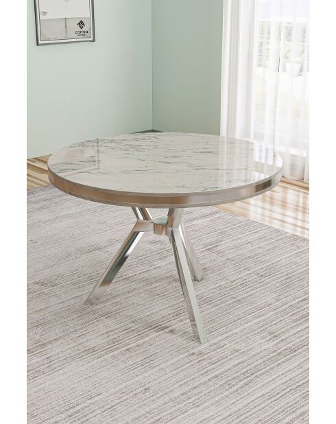 Eettafel Mos wit marmer/chroom - 90x74x90 cm