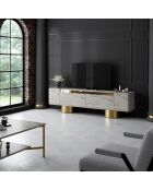 Mueble TV bohemio en travertino y dorado - 180x50x30 cm