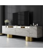 Mueble TV bohemio en travertino y dorado - 180x50x30 cm