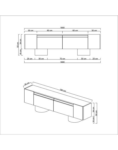 Mueble TV bohemio en travertino y dorado - 180x50x30 cm