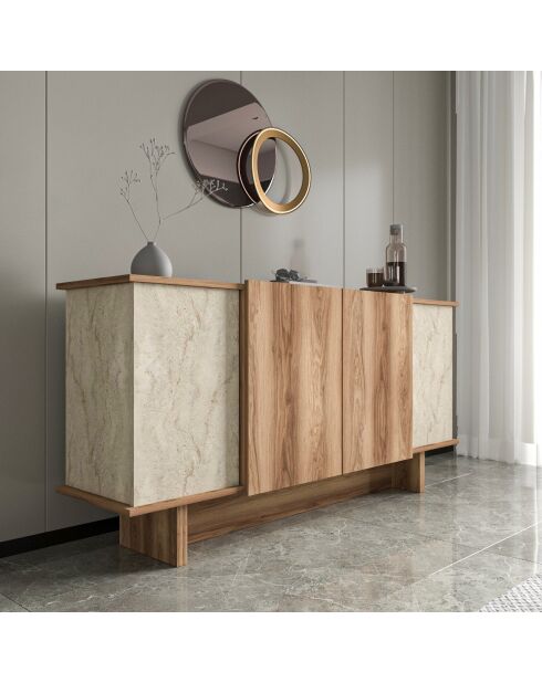 Consola Diana en travertino/nogal - 180x81x40 cm