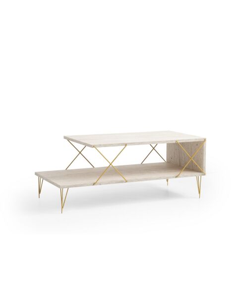 Salontafel Loire goud/travertin - 100x40x50 cm