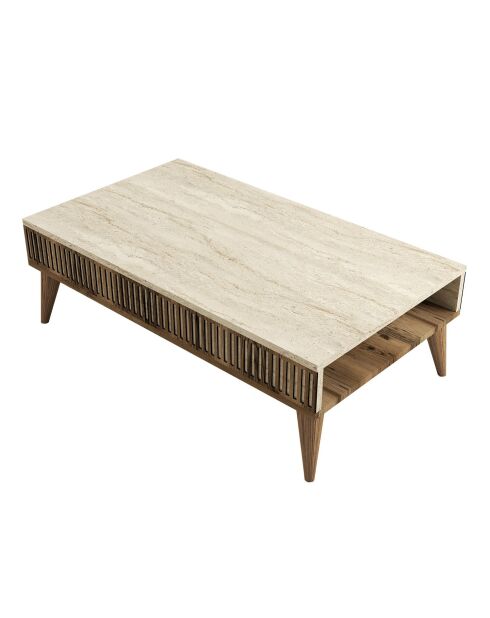 Couchtisch Milan aus Nussbaumholz/Travertin - 105x35x60 cm