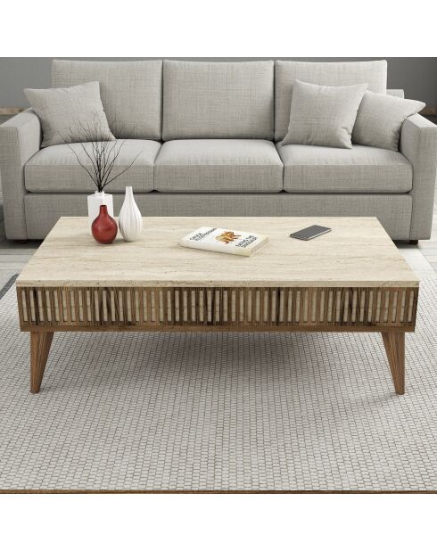 Couchtisch Milan aus Nussbaumholz/Travertin - 105x35x60 cm