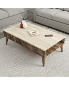 Couchtisch Milan aus Nussbaumholz/Travertin - 105x35x60 cm