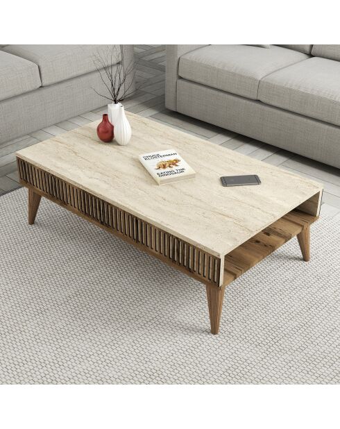 Couchtisch Milan aus Nussbaumholz/Travertin - 105x35x60 cm