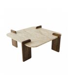 Table basse Afrolli travertin/noyer - 90x35x90 cm