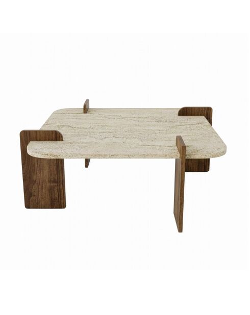 Table basse Afrolli travertin/noyer - 90x35x90 cm