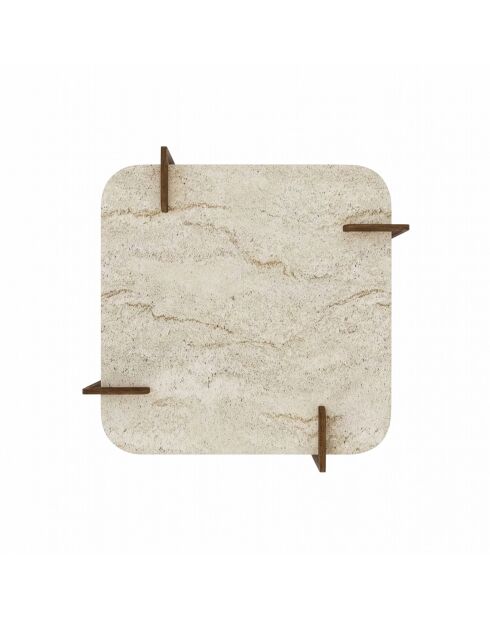 Table basse Afrolli travertin/noyer - 90x35x90 cm