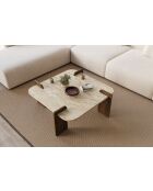 Table basse Afrolli travertin/noyer - 90x35x90 cm