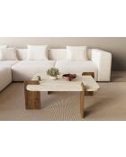 Table basse Afrolli travertin/noyer - 90x35x90 cm