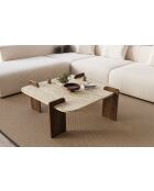 Table basse Afrolli travertin/noyer - 90x35x90 cm
