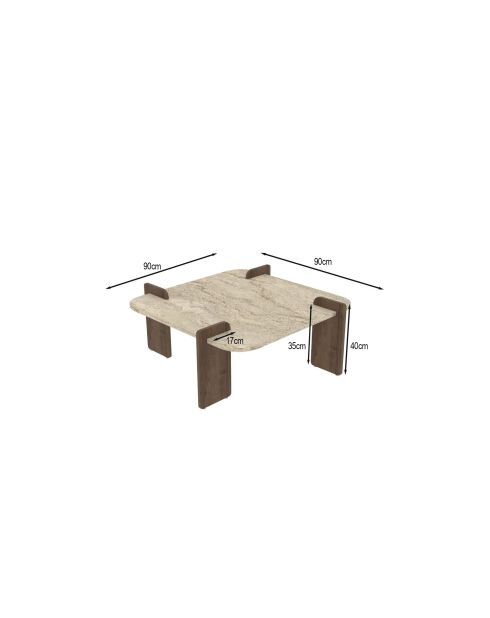 Table basse Afrolli travertin/noyer - 90x35x90 cm