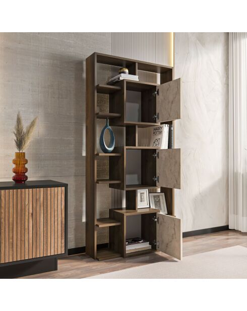 Bibliothèque Monaco noyer/travertin - 85x176x20 cm