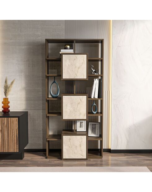 Bibliothèque Monaco noyer/travertin - 85x176x20 cm