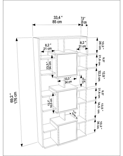 Bibliothèque Monaco noyer/travertin - 85x176x20 cm