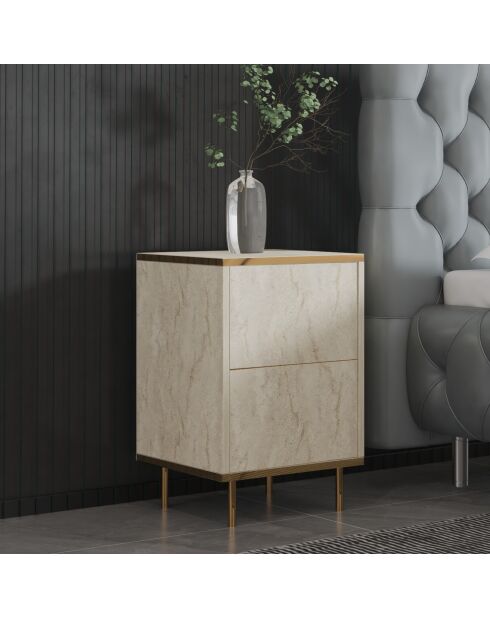 Mesita de noche Imaj travertin/dorado - 40x60x35 cm