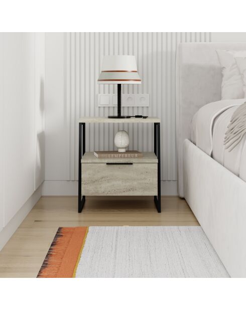 Mesita de noche Pal de travertino - 45x50x40 cm