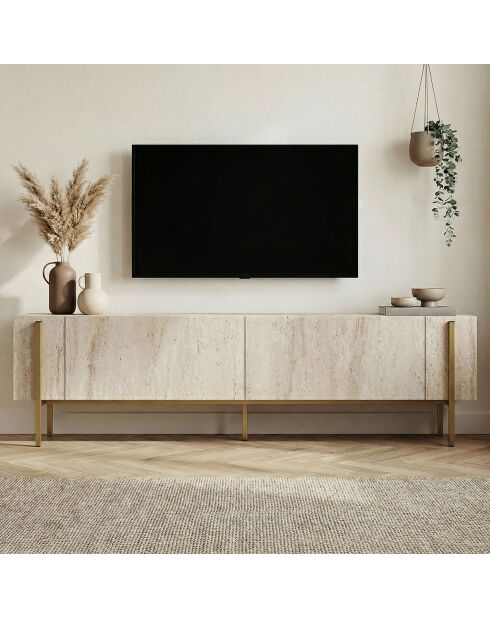 Soporte de TV Nexus en travertino/dorado - 180x30x45 cm