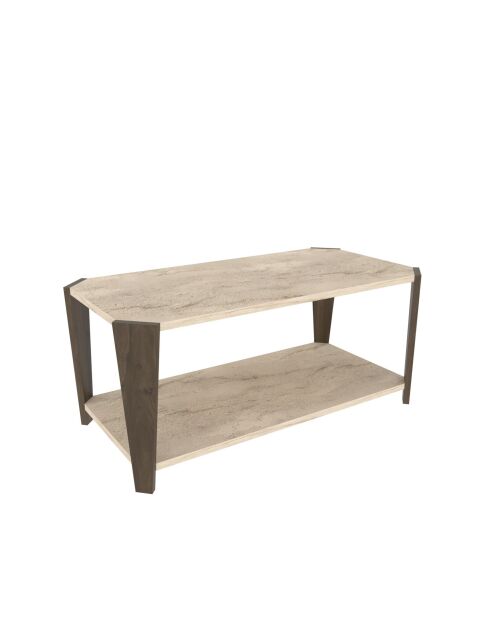 Salontafel Monaco met walnoot/travertin - 91x40x47,5 cm