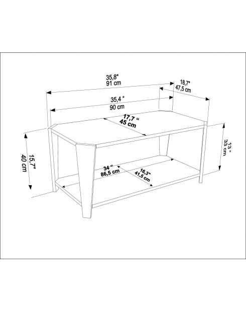 Salontafel Monaco met walnoot/travertin - 91x40x47,5 cm