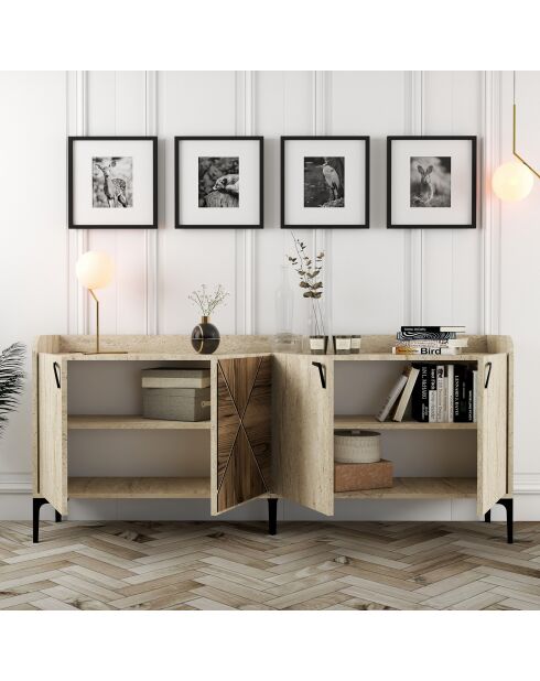 Console Venedik noyer/travertin - 180x78x35 cm