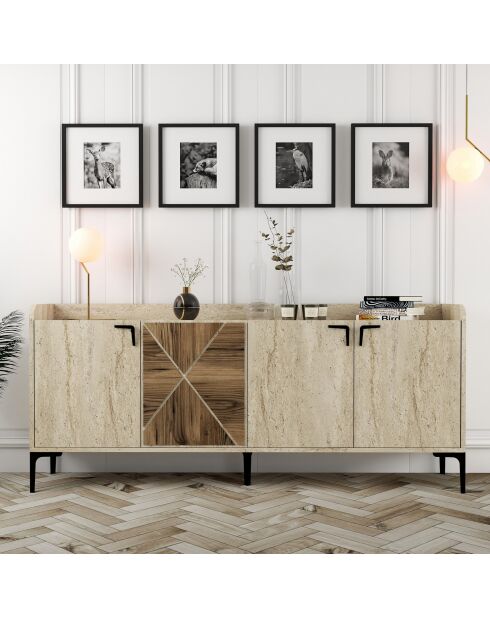 Console Venedik noyer/travertin - 180x78x35 cm