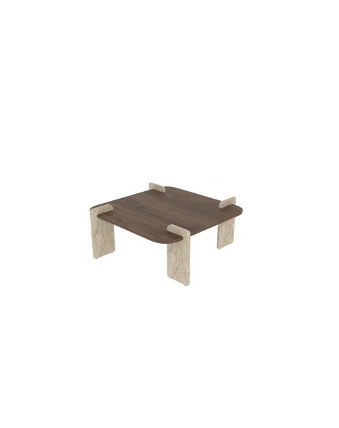 Afrolli salontafel met walnoot/travertijn - 90x35x90 cm