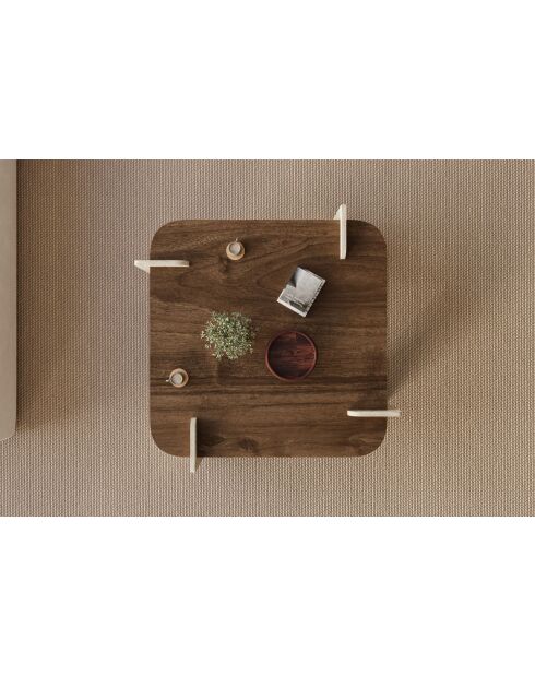 Afrolli salontafel met walnoot/travertijn - 90x35x90 cm