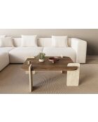 Afrolli salontafel met walnoot/travertijn - 90x35x90 cm