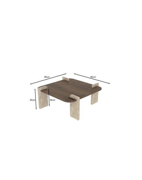 Afrolli salontafel met walnoot/travertijn - 90x35x90 cm