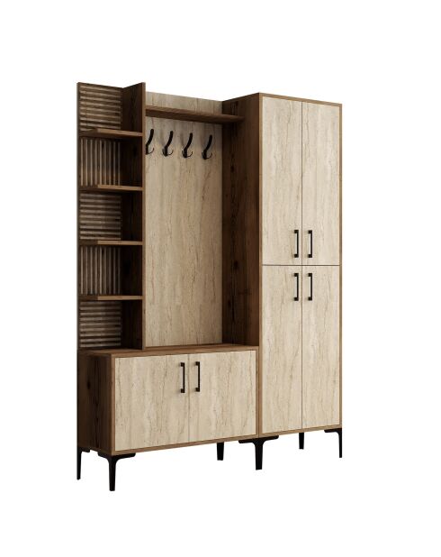 Soporte de pasillo Viyana D en nogal/travertino - 90x200x35 cm