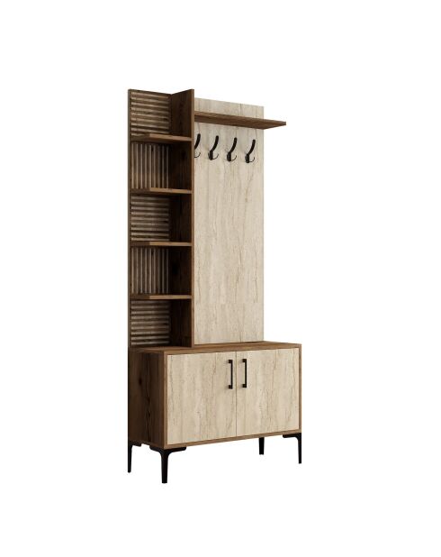 Soporte de pasillo Viyana D en nogal/travertino - 90x200x35 cm