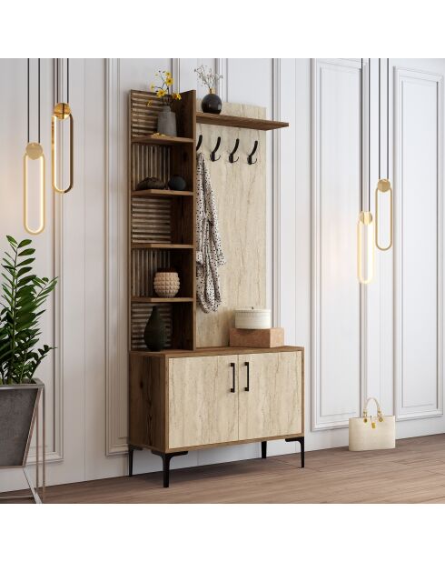 Soporte de pasillo Viyana D en nogal/travertino - 90x200x35 cm